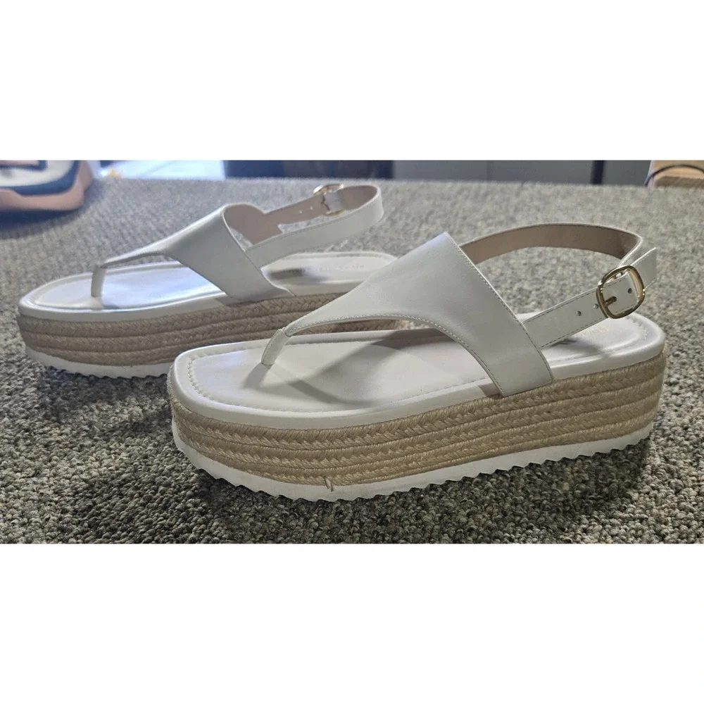 Stuart Weitzman size 7 Sandals White Leather Espadrille Platform (Retail $395)